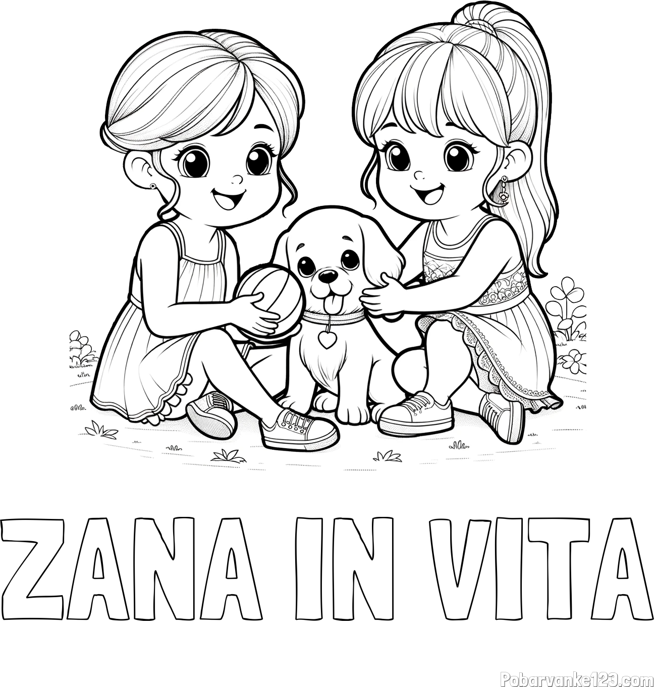 Pobarvanka imena ŽANA IN VITA in pobarvanka prijateljic s kužkom