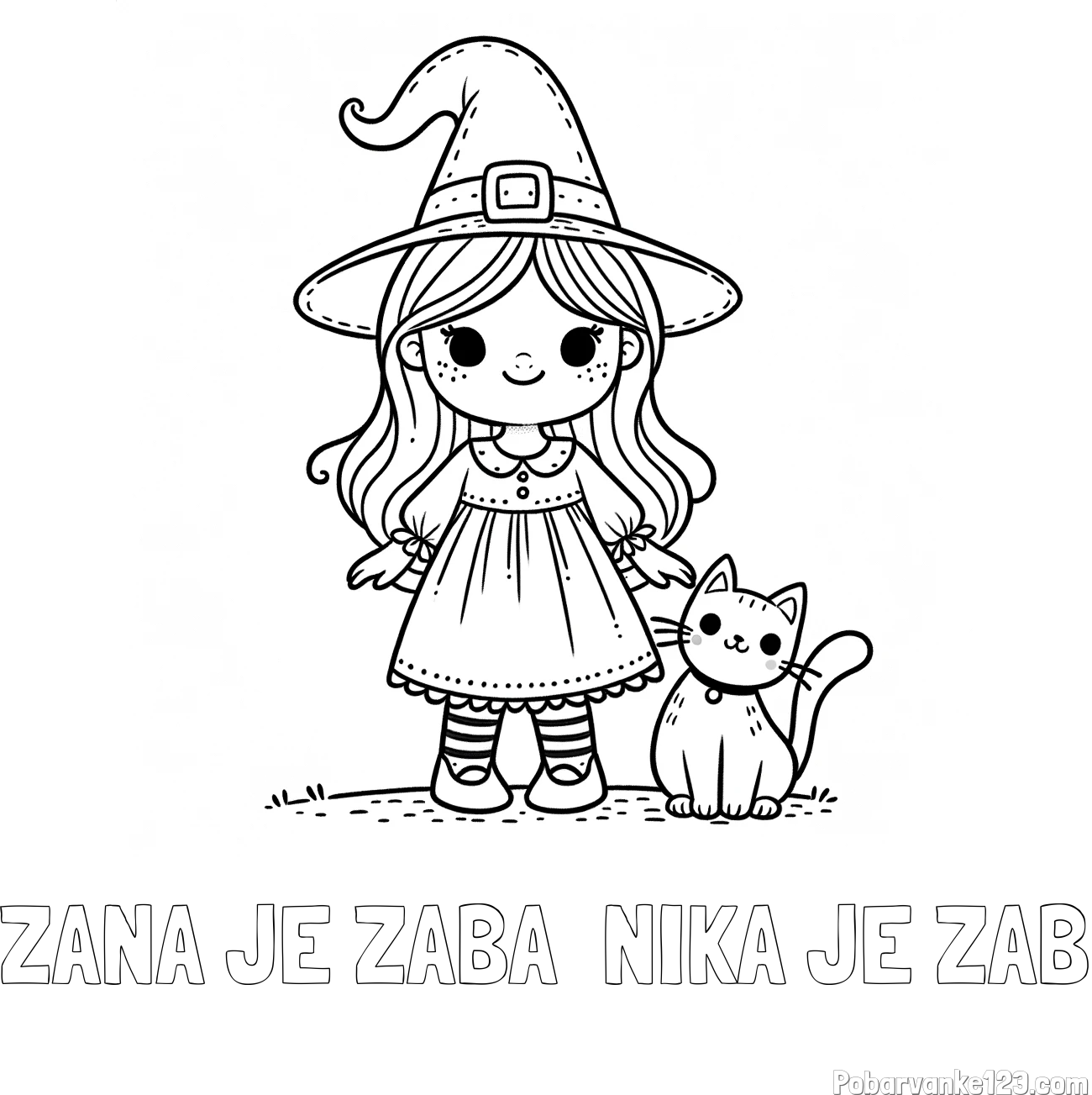 Pobarvanka imena ŽANA JE ŽABA  NIKA JE ŽAB in Čudovita pobarvanka ljubke čarovnice in nasmejane mačke