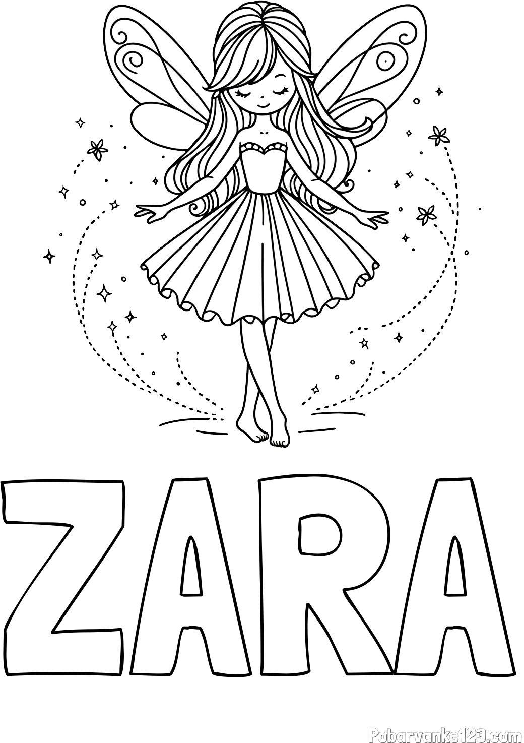 Pobarvanka imena ZARA in pobarvanka ljubke čarobne vile