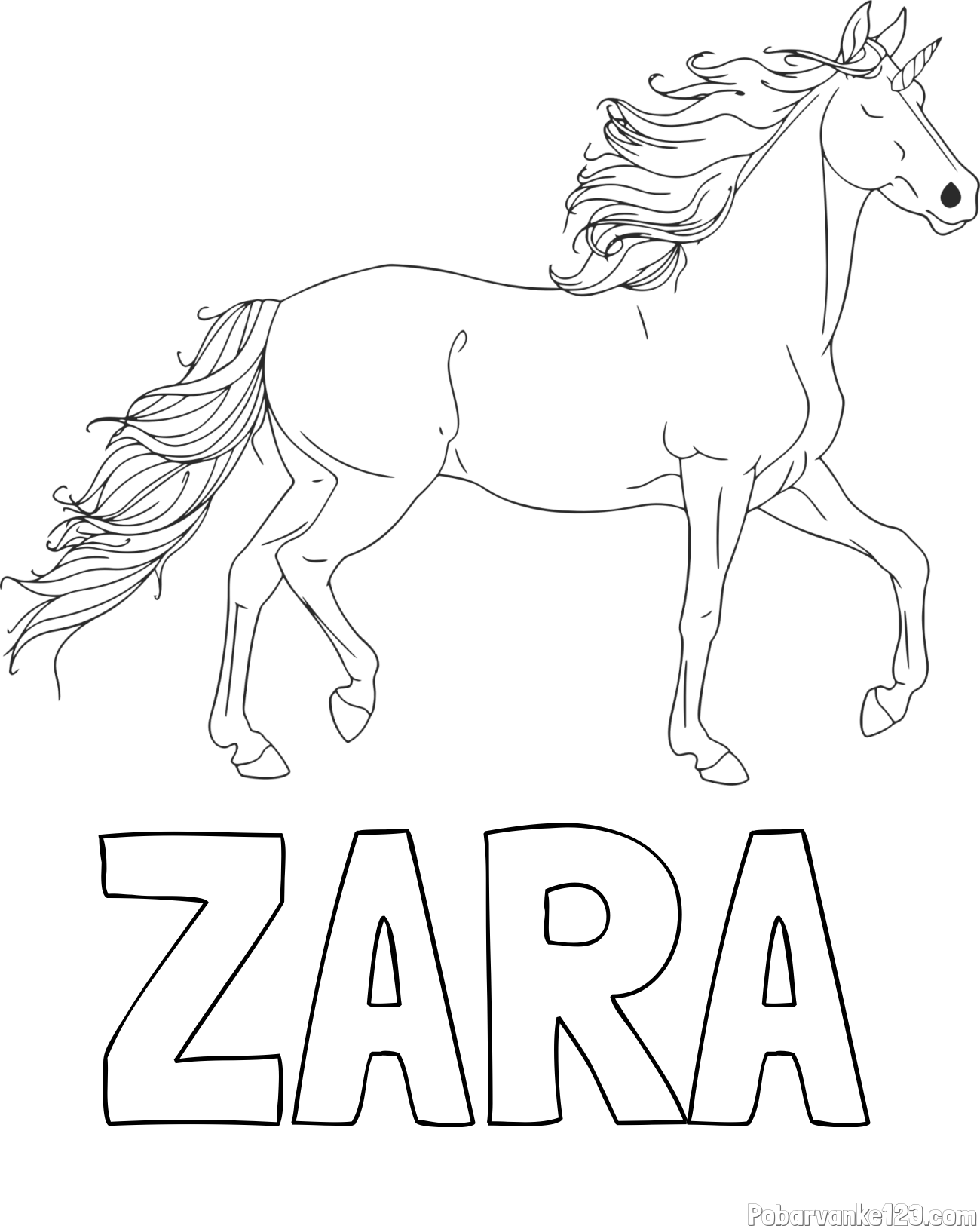 Pobarvanka imena ZARA in samorog