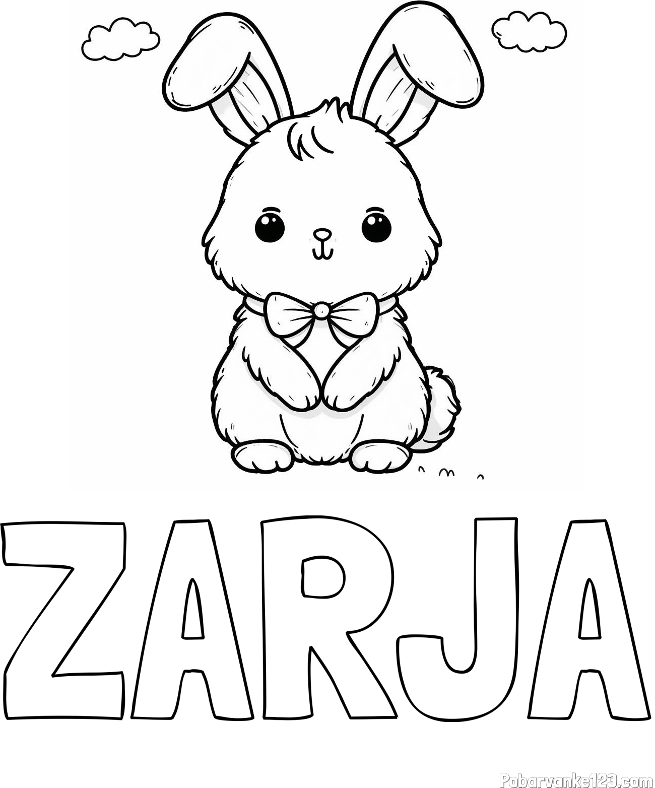 Pobarvanka imena ZARJA in pobarvanka prikupnega zajčka