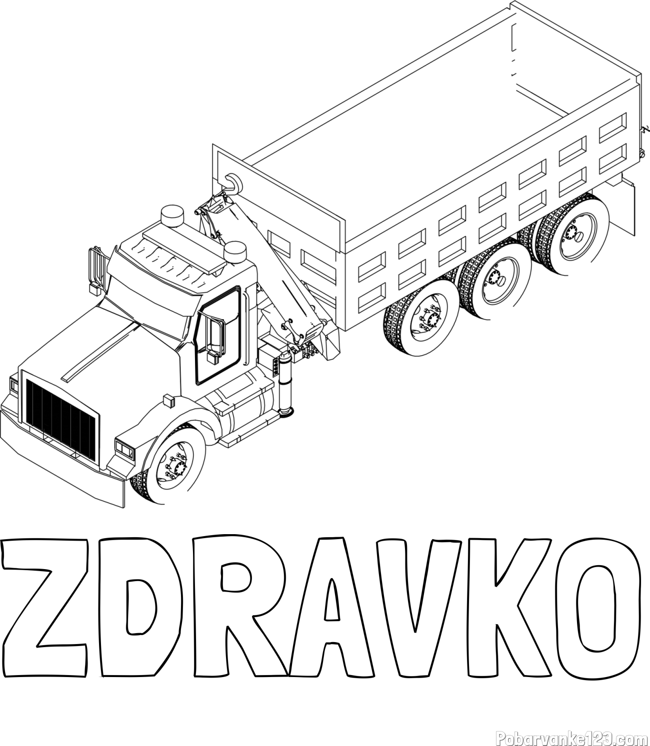 Pobarvanka imena ZDRAVKO in pobarvanka velikega tovornjaka z dvigalko za nakladanje