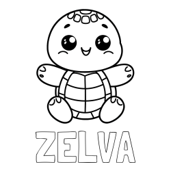 Online izdelana pobarvanka - Pobarvanka imena ŽELVA in otroška pobarvanka ljubke in nasmejane želvice