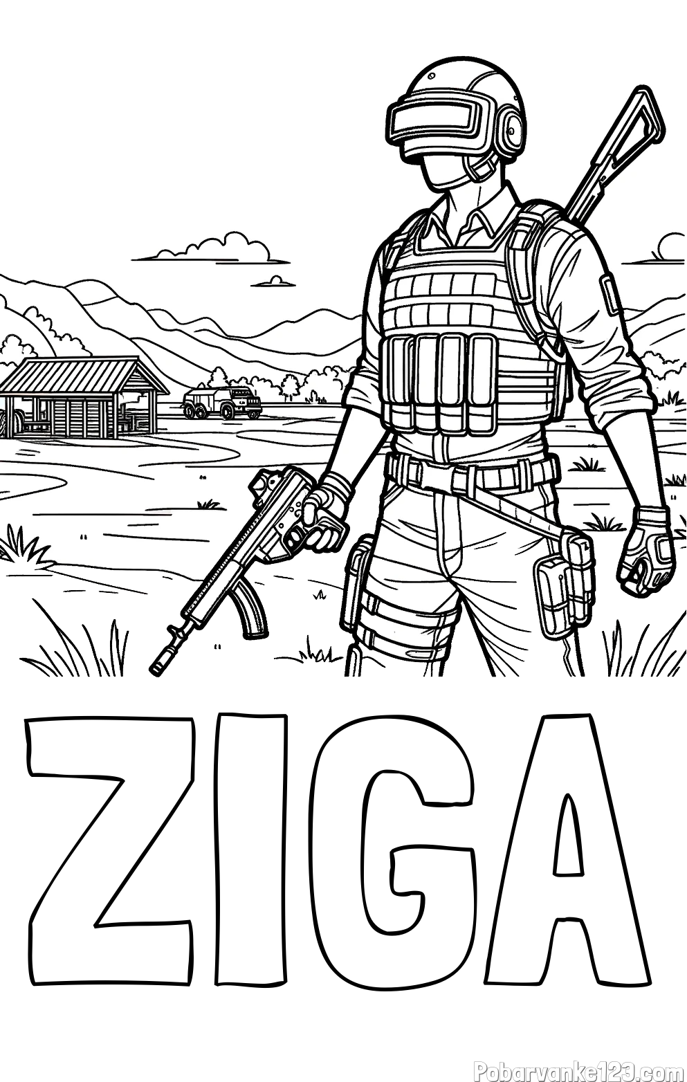 Pobarvanka imena ŽIGA in otroška PUBG pobarvanka