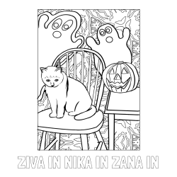 Online izdelana pobarvanka - Pobarvanka imena ŽIVA IN NIKA IN ŽANA IN in pobarvanka mačke, duhcev ter velike nasmejane buče za noč čarovnic
