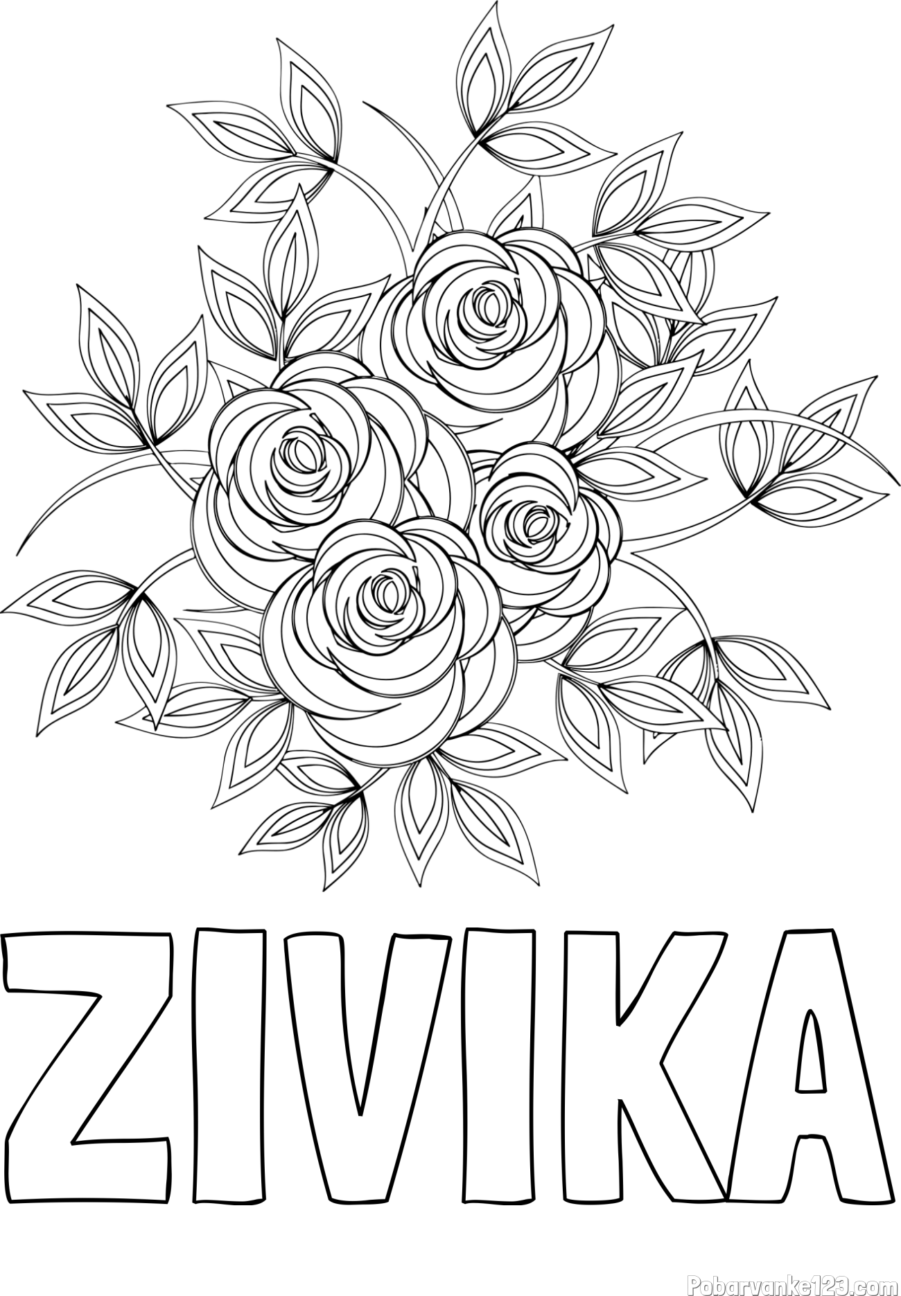 Pobarvanka imena ŽIVIKA in pobarvanka šopka vrtnic