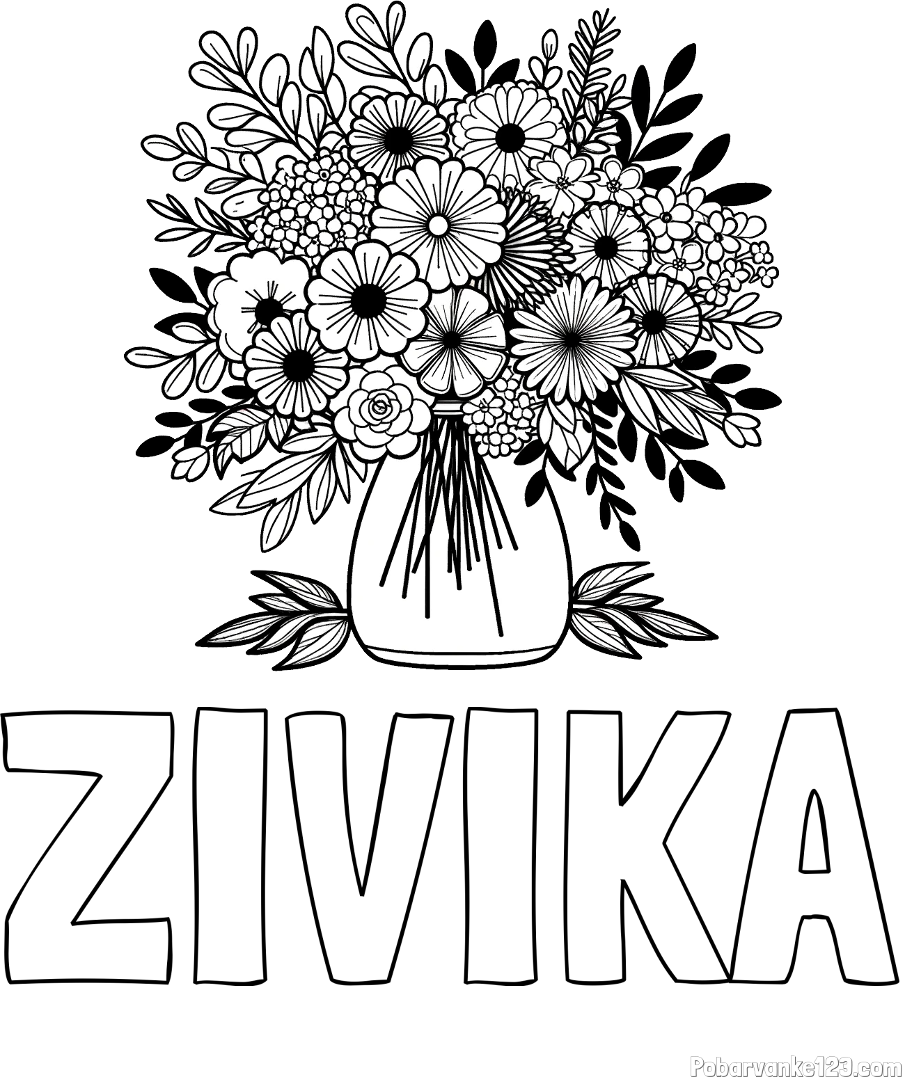 Pobarvanka imena ŽIVIKA in pobarvanka veliekga šopka rož