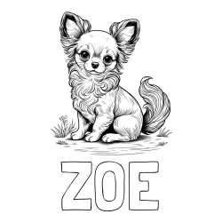 Online izdelana pobarvanka - Pobarvanka imena ZOE in pobarvanka ljubke čivave