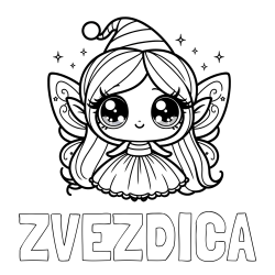 Online izdelana pobarvanka - Pobarvanka imena ZVEZDICA in pobarvanka ljubke čarobne vile z velikimi očmi