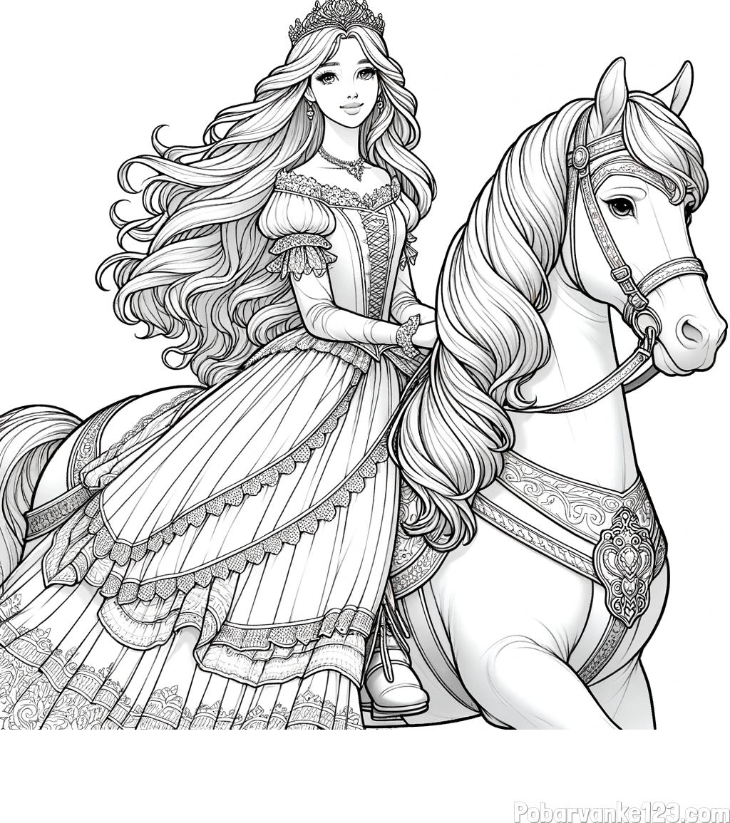 Pobarvanka nasmejana princese na konju